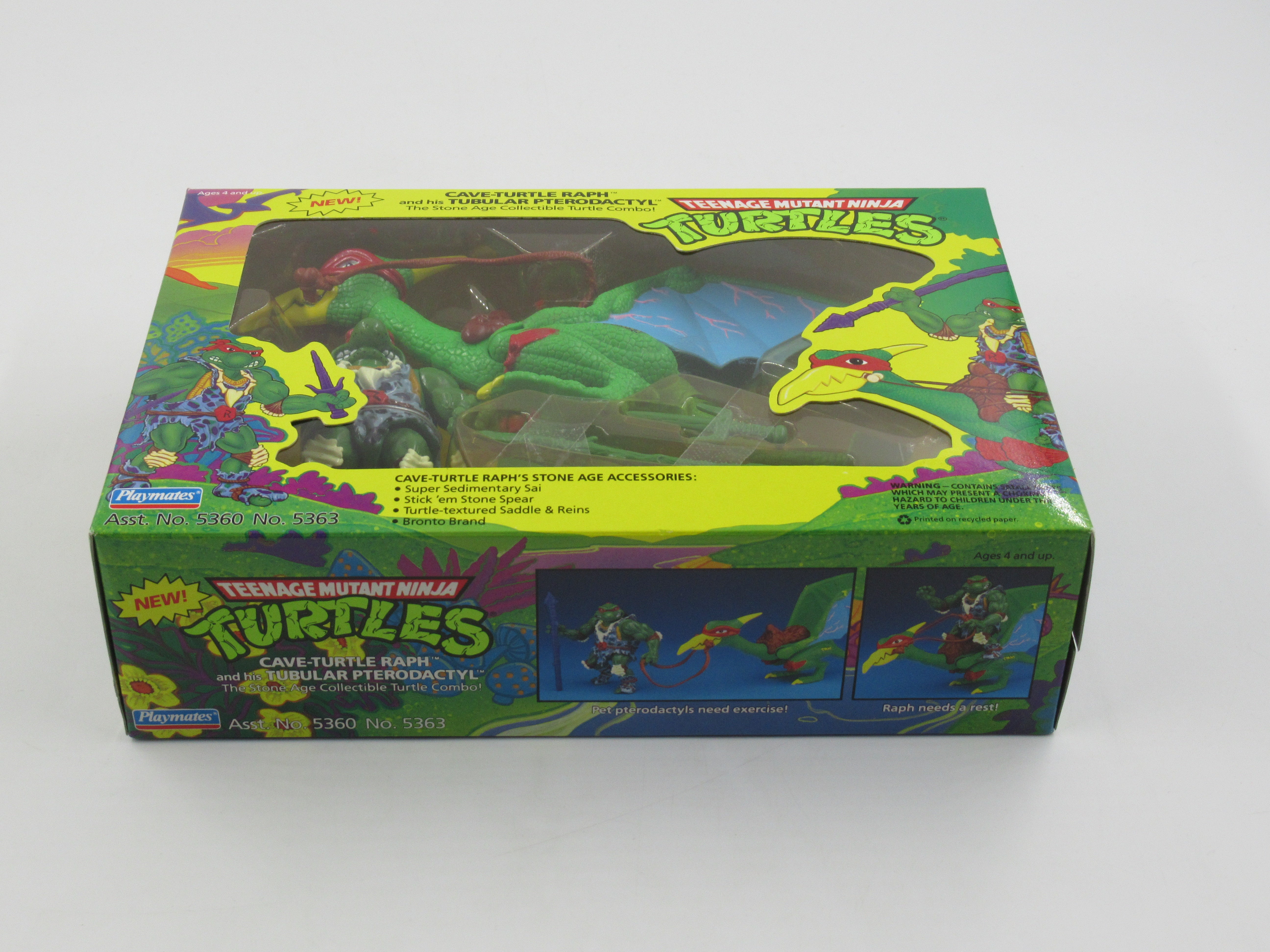 Teenage Mutant Ninja Turtles Cave-Turtle Raph and His Tubular Pterodactyl 4" Figure TMNTs - Playmates (1993)